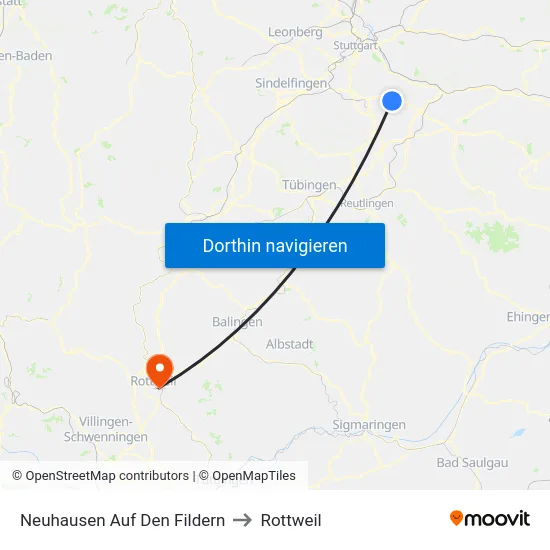 Neuhausen Auf Den Fildern to Rottweil map