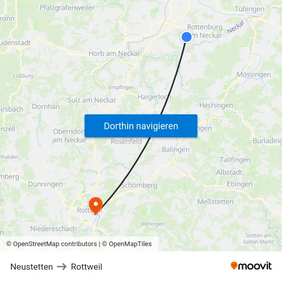 Neustetten to Rottweil map