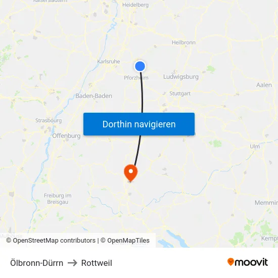 Ölbronn-Dürrn to Rottweil map