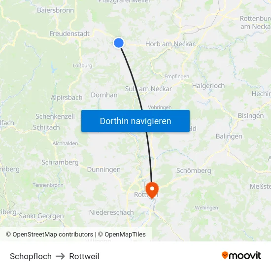 Schopfloch to Rottweil map