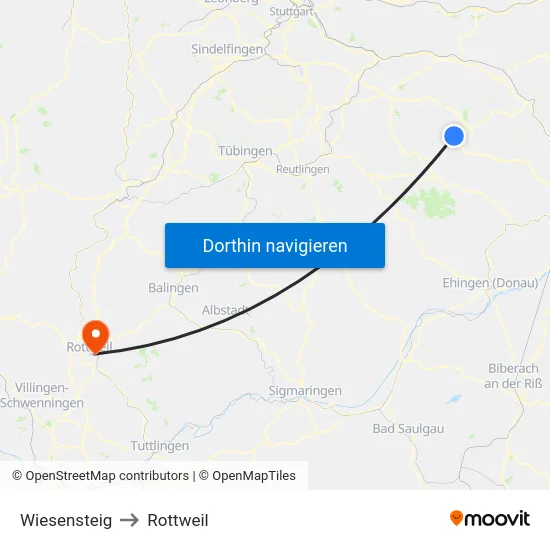 Wiesensteig to Rottweil map