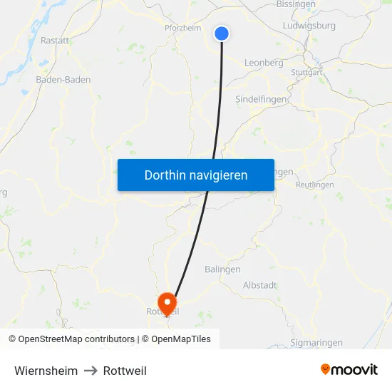 Wiernsheim to Rottweil map