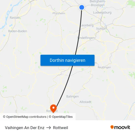 Vaihingen An Der Enz to Rottweil map