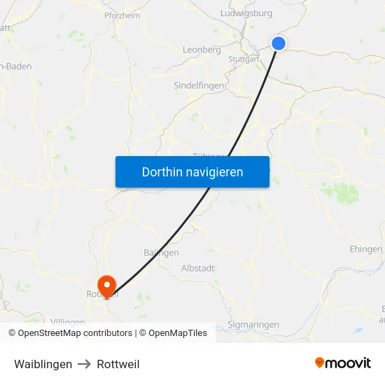 Waiblingen to Rottweil map