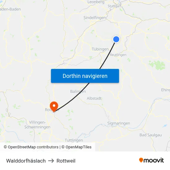 Walddorfhäslach to Rottweil map