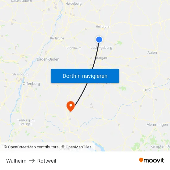Walheim to Rottweil map