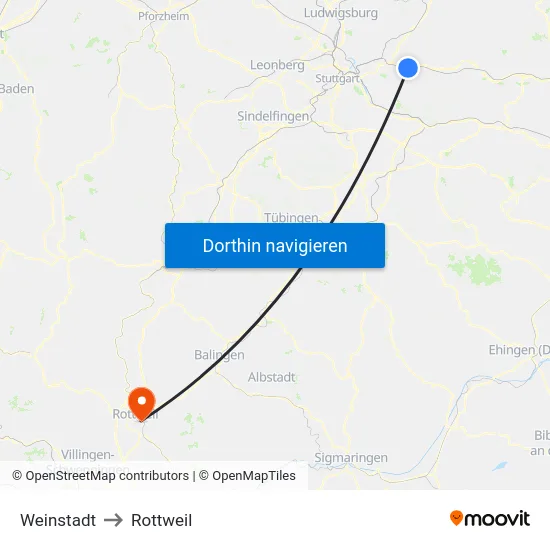 Weinstadt to Rottweil map