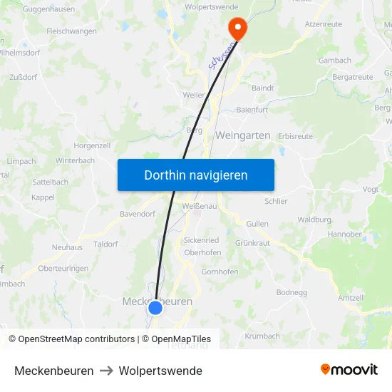 Meckenbeuren to Wolpertswende map