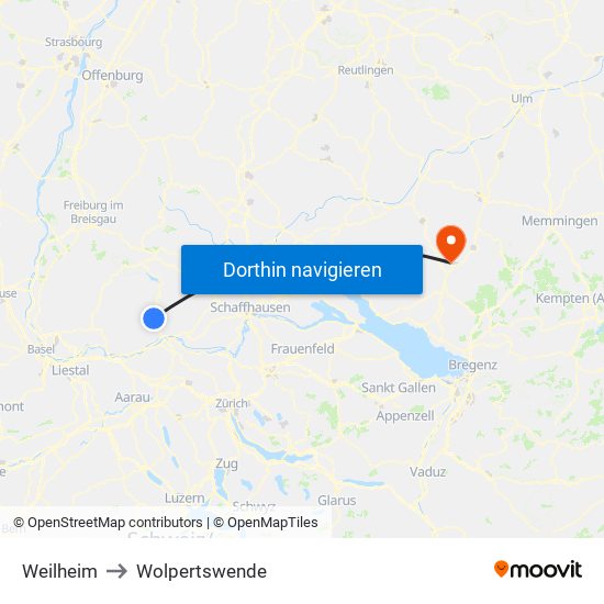 Weilheim to Wolpertswende map