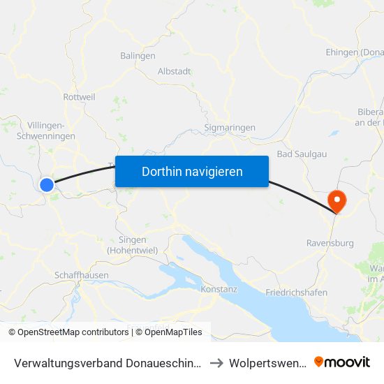 Verwaltungsverband Donaueschingen to Wolpertswende map