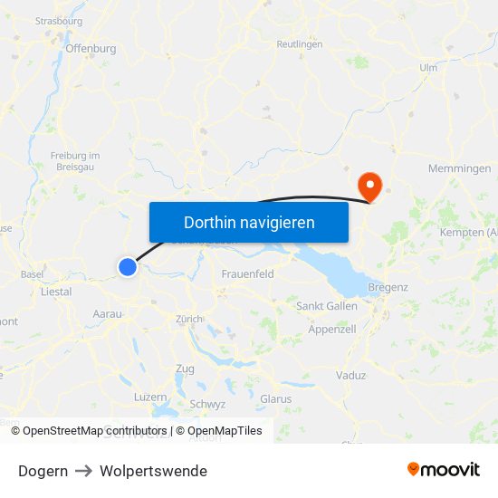 Dogern to Wolpertswende map