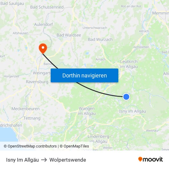 Isny Im Allgäu to Wolpertswende map