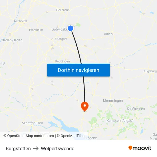 Burgstetten to Wolpertswende map
