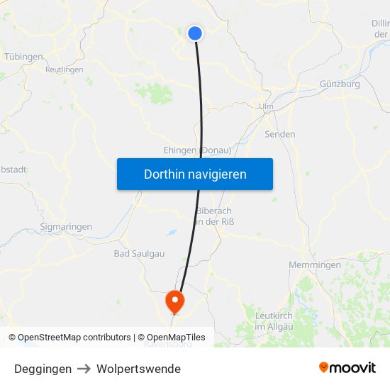 Deggingen to Wolpertswende map