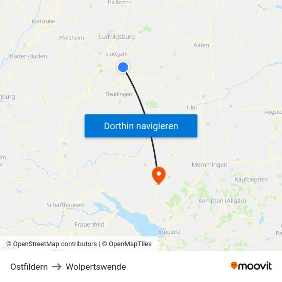 Ostfildern to Wolpertswende map