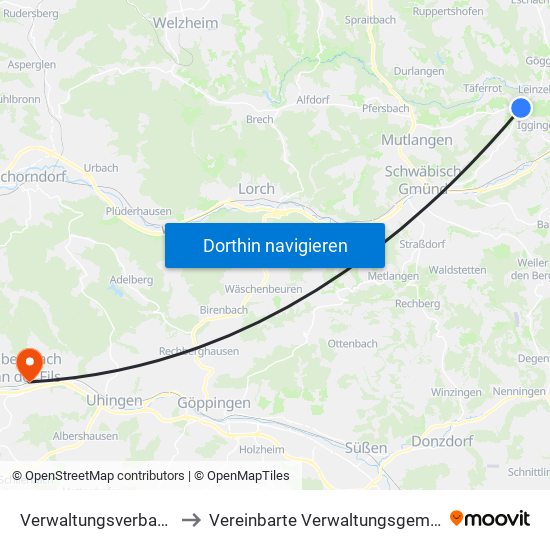 Verwaltungsverband Leintal-Frickenhofer Höhe to Vereinbarte Verwaltungsgemeinschaft Der Stadt Ebersbach An Der Fils map