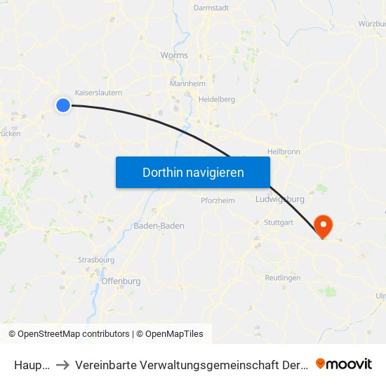 Hauptstuhl to Vereinbarte Verwaltungsgemeinschaft Der Stadt Ebersbach An Der Fils map