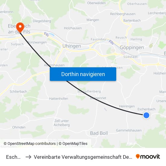Eschenbach to Vereinbarte Verwaltungsgemeinschaft Der Stadt Ebersbach An Der Fils map
