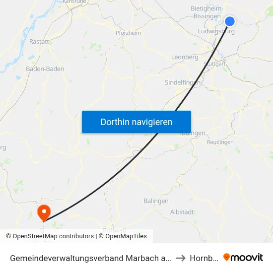 Gemeindeverwaltungsverband Marbach am Neckar to Hornberg map