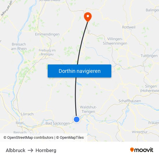 Albbruck to Hornberg map