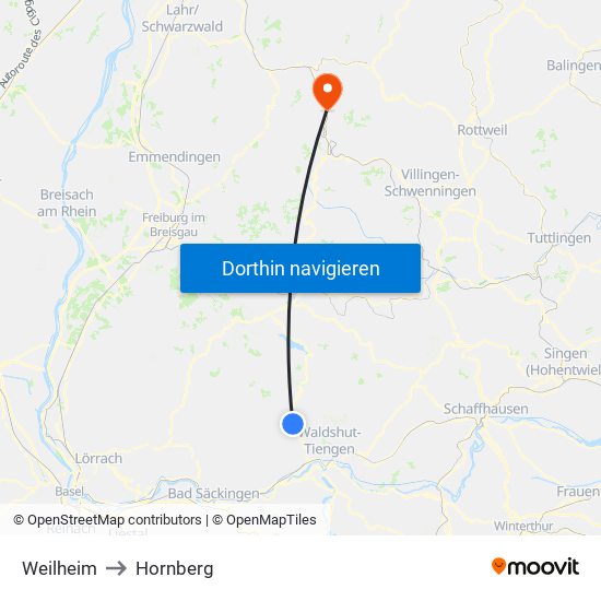 Weilheim to Hornberg map