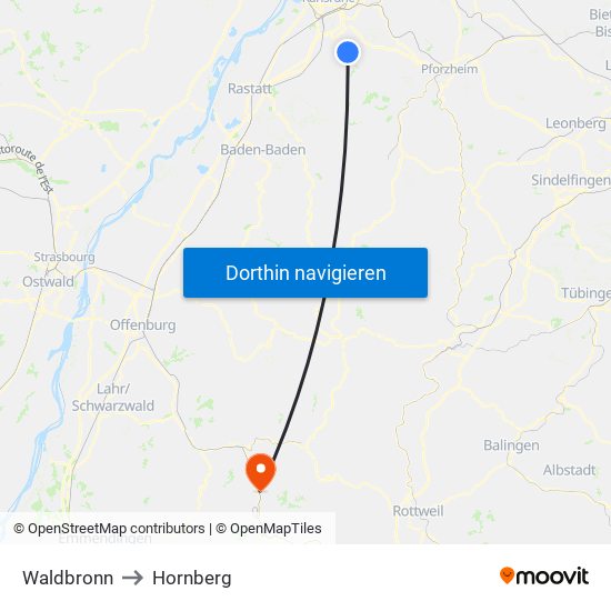 Waldbronn to Hornberg map