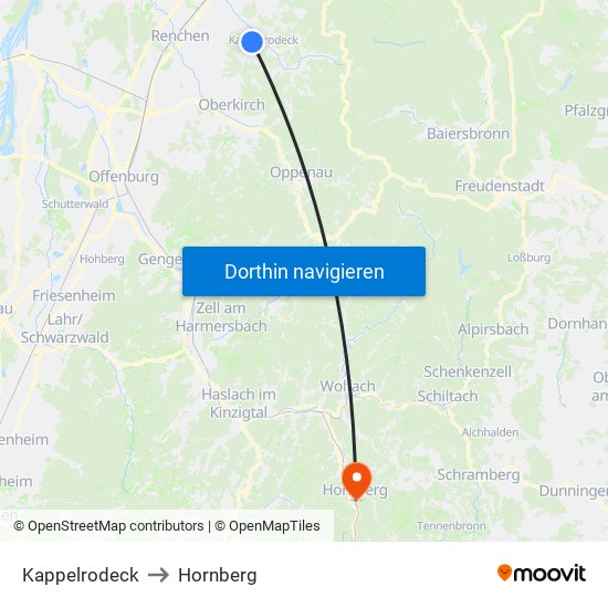 Kappelrodeck to Hornberg map