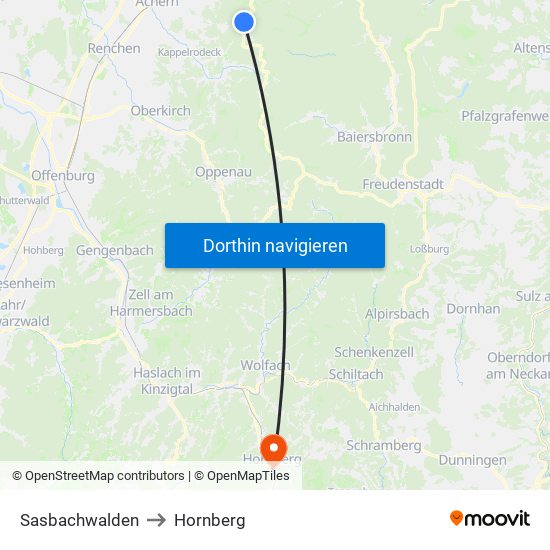 Sasbachwalden to Hornberg map