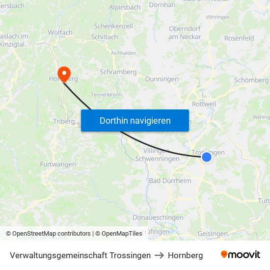 Verwaltungsgemeinschaft Trossingen to Hornberg map