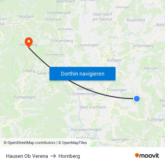 Hausen Ob Verena to Hornberg map