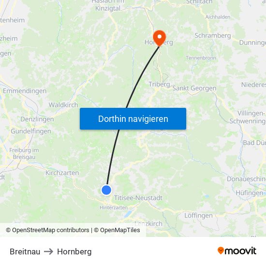 Breitnau to Hornberg map