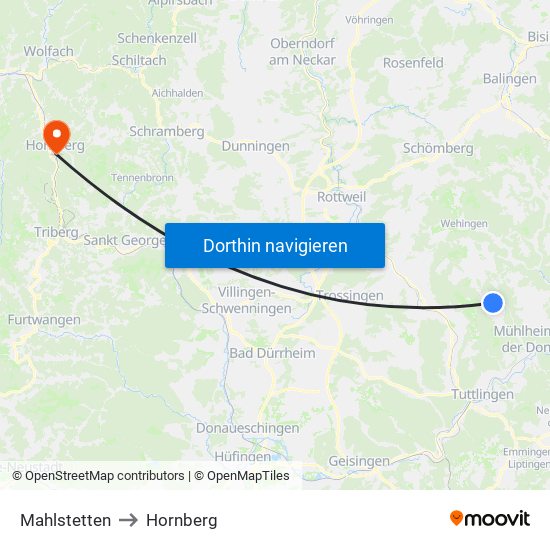 Mahlstetten to Hornberg map