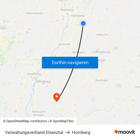 Verwaltungsverband Elsenztal to Hornberg map