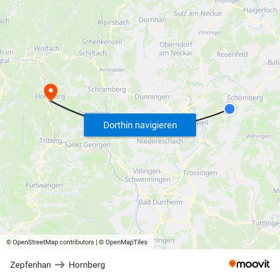 Zepfenhan to Hornberg map