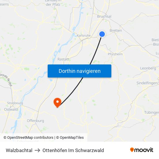 Walzbachtal to Ottenhöfen Im Schwarzwald map