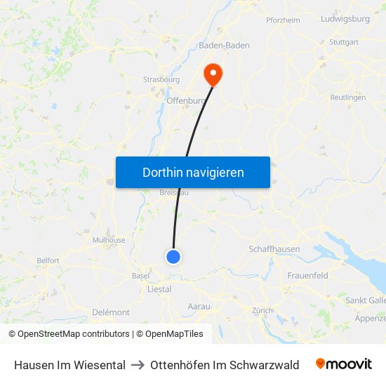 Hausen Im Wiesental to Ottenhöfen Im Schwarzwald map
