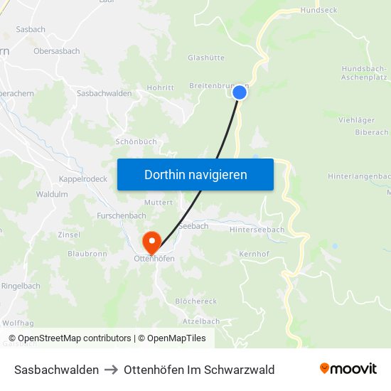 Sasbachwalden to Ottenhöfen Im Schwarzwald map