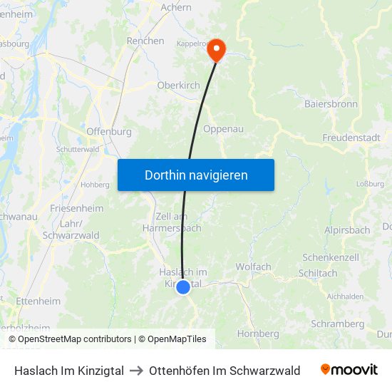 Haslach Im Kinzigtal to Ottenhöfen Im Schwarzwald map