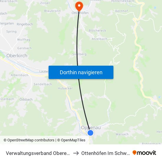 Verwaltungsverband Oberes Renchtal to Ottenhöfen Im Schwarzwald map