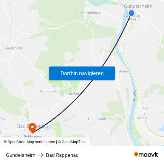 Gundelsheim to Bad Rappenau map