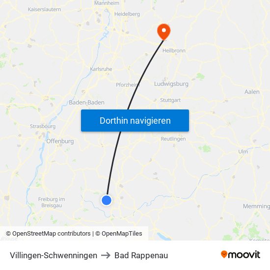 Villingen-Schwenningen to Bad Rappenau map