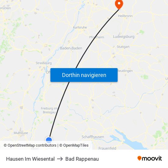 Hausen Im Wiesental to Bad Rappenau map