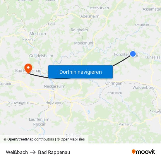 Weißbach to Bad Rappenau map