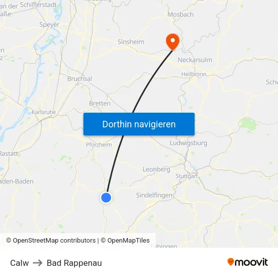 Calw to Bad Rappenau map