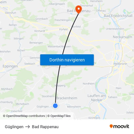 Güglingen to Bad Rappenau map