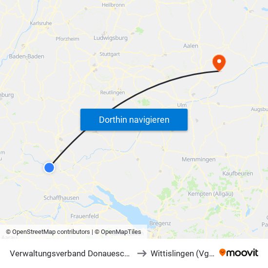 Verwaltungsverband Donaueschingen to Wittislingen (Vgem) map