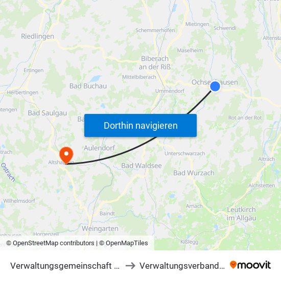 Verwaltungsgemeinschaft Ochsenhausen to Verwaltungsverband Altshausen map