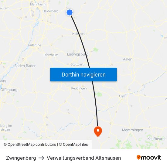 Zwingenberg to Verwaltungsverband Altshausen map