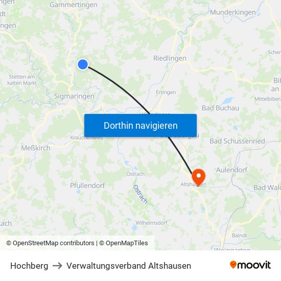 Hochberg to Verwaltungsverband Altshausen map