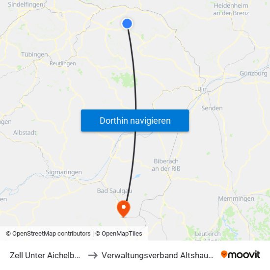 Zell Unter Aichelberg to Verwaltungsverband Altshausen map